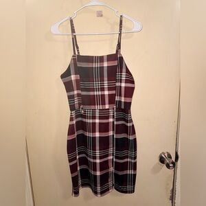Chic Burgundy Plaid Mini Dress